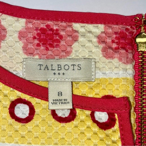 Talbots Flowers & Stripes Shift Dress Sz 8 Textured Cotton Spring Summer Retro - Picture 7 of 8